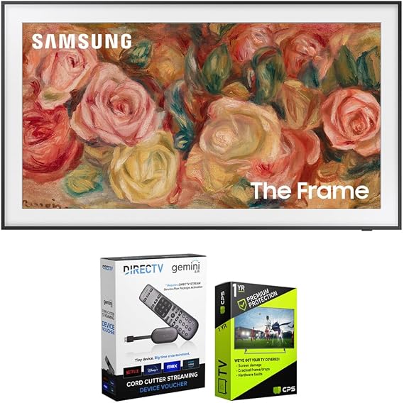 Samsung QN43LS03DA 43 inch The Frame QLED 4K Smart TV (2024 Model) Bundle with Redeemable DIRECTV Gemini Air Streaming Device and 1 YR CPS Enhanced Protection Pack
