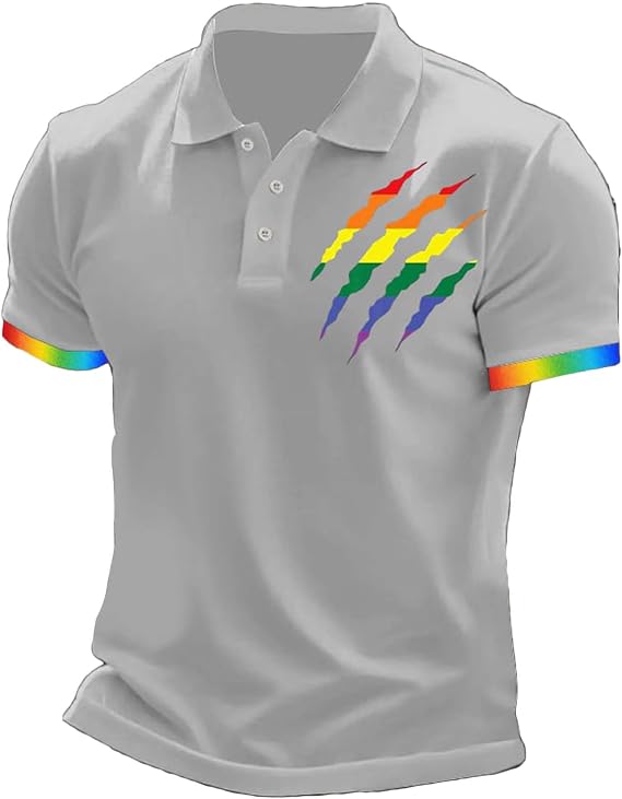 Men's Gay Pride Polo Shirt Rainbow Flag Claw Mark Tshirt LGBTQ Equality T Shirts Human Rights Shirt