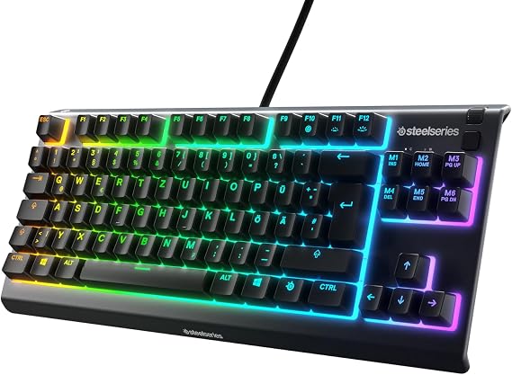 SteelSeries Apex 3 TKL - Gaming Keyboard - Tenkeyless Compact Form Factor - Silent Gaming Keyboard - 8-Zone RGB Illumination - IP32 Water & Dust Resistant - German QWERTZ Layout , Black
