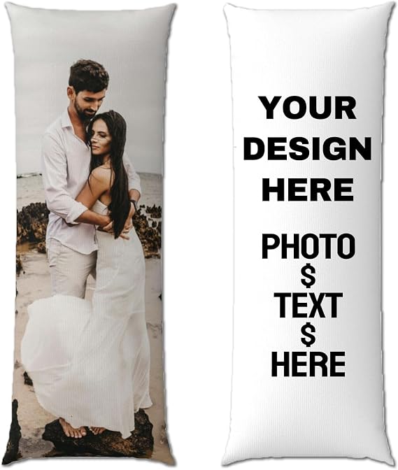 Custom Body Pillow Case with Photo Text, Personalized Body Pillow Cover with Picture or Anime, Custom Body Pillowcase for Home Sofa Couch Chair Bed, Personalised Gifts for Birthday Wedding