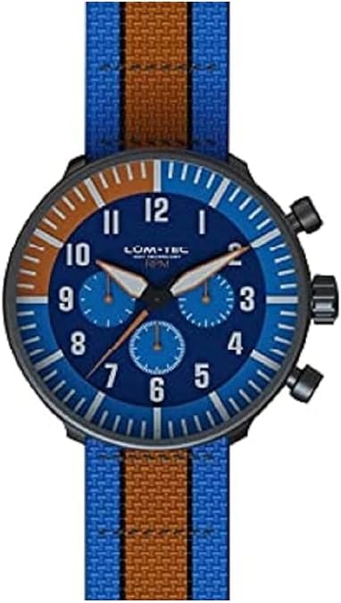 Lum-Tec LTRPM-2 RPM 2 Men's Watch 43mm 316L Stainless Steel Case, Miyota OS20 Chronograph Movement, Nylon Strap, Luxury Wrist Watch for Men Blue