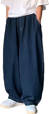 Mens Loose Fit Wide Leg Jeans Casual Baggy Hip Hop Jeans for Men Fashion Vintage Denim Pants with Pockets