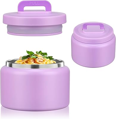 8 Oz Thermo Food Jar for Hot & Cold Food for Kids, Insulated Lunch Containers Hot Food Jar,Leak-Proof Vacuum Stainless Steel Wide Mouth Lunch Soup Thermo for School Purple