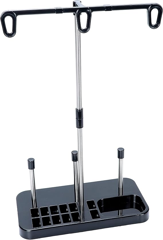 Light Weight Thread Stand - 3 Spools Holder for Domestic (Home-Base) Embroidery and Sewing Machines - Four Colors for Choices - Black