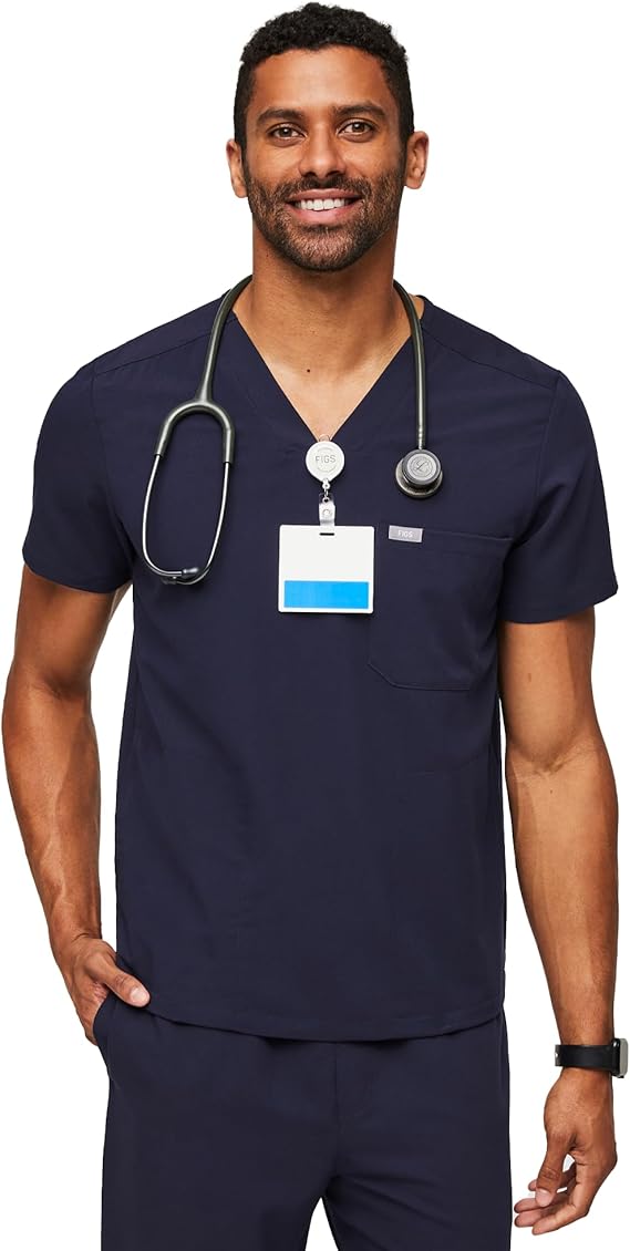FIGS Chisec Scrub Top for Men 3 Pockets, Tailored Fit, Squared V-Neck, 4-Way Stretch, Moisture-Wicking