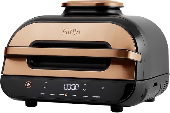 Ninja Foodi MAX Health Grill & Air Fryer 3.8L with Digital Cooking Probe, 6-in-1 Air Fry, Bake, Roast & more, Dishwasher Safe Parts, Large Grill Plate, Copper/Black AG551UKCP