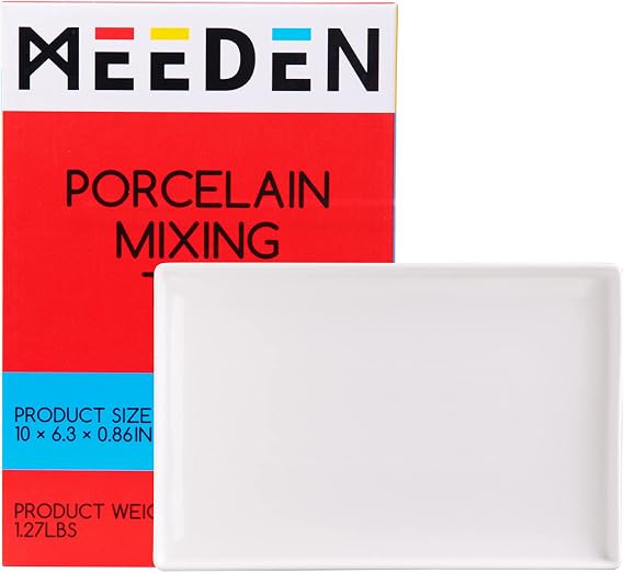 MEEDEN Ceramic Tray Palette, Ceramic Artist Paint Palette, Porcelain Mixing Tray for Watercolor Gouache Painting, Large Mixing Area White Rectangle Palette for Painting Large Artwork
