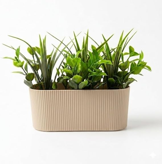 Dekoratif Yapay Sukulent Bitki Saksısı – Modern Masaüstü Yapay Bitki Aranjmanı, Dekoratif Plastik Saksı ile Ev, Ofis ve Raf Dekoru (16 x 7 cm)