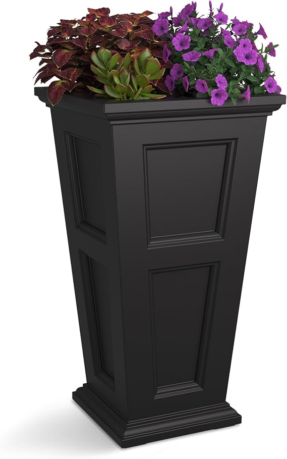 Mayne Fairfield 34in Self-Watering Tall Square Planter, Black