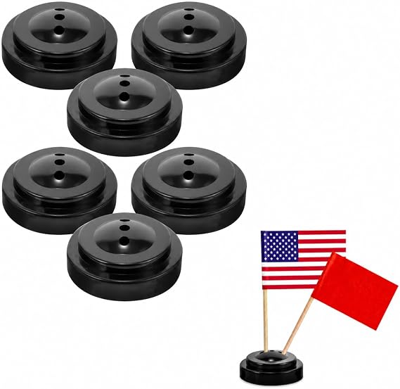 EXCEART Mini Flag Holder Stands 6Pcs Small Pole Bases Plastic Desk 3 Hole Black Miniature Flag Stands Base for Office Desk Table Centerpieces 6pcs