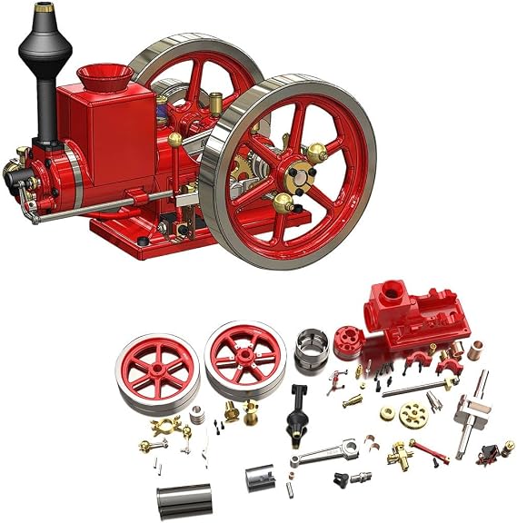 FunXylophy Engine That Works, Retro HM-01 7cc Engine 4-Stroke Horizontal Hit and Miss Engine Model with High and Low Speed Shifter, One Key Start Engine Science Tools for Adults (KIT Version)