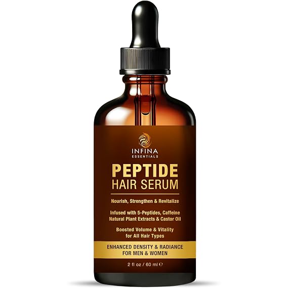 Multi Peptide Hair Serum for Hair Growth and Density, 2 fl oz | Caffeine Hair Growth Serum - Multi Peptide Serum for Hair Density - Water-Based Leave-In Formula - INFINA ESSENTIALS