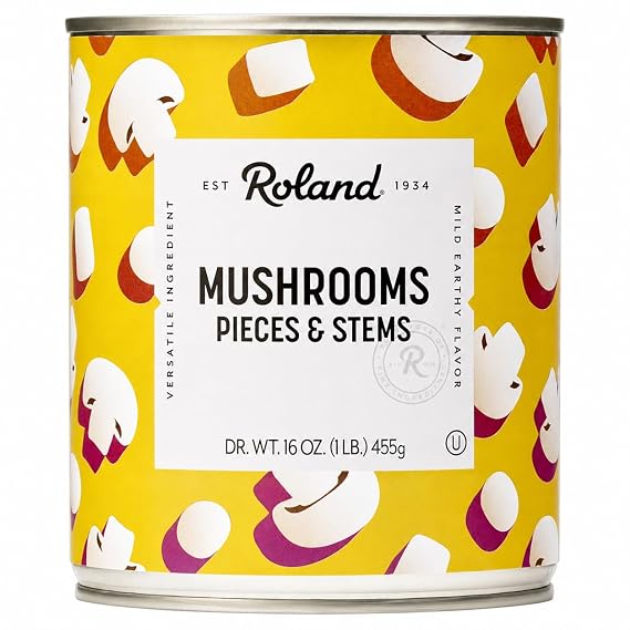 Roland Foods Button Mushrooms Pieces and Stems, Specialty Imported Food, 16 Ounce, Pack of 1