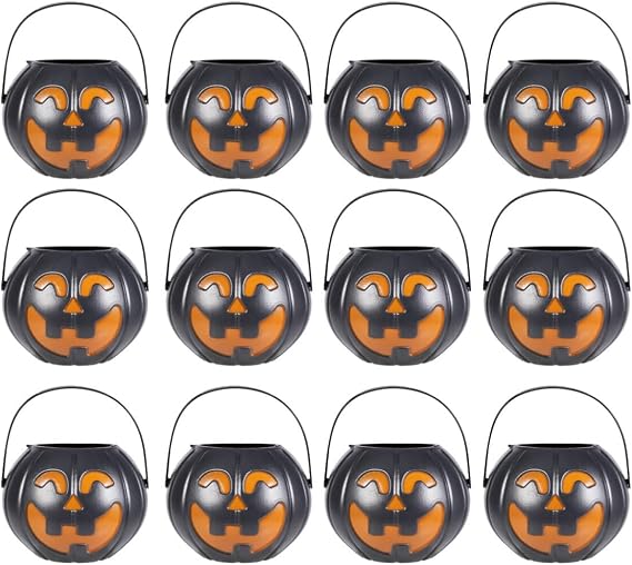 Halloween Pumpkin Buckets Candy Basket,Kids Trick or Treat Buckets,Pack of 12