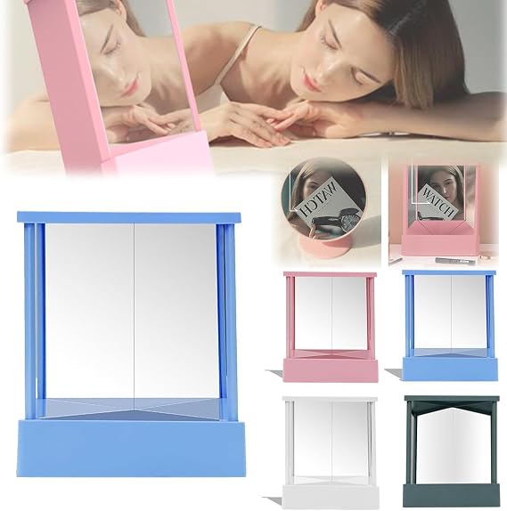 Makeup Mirror, Reverse Mirror, Desk Makeup Mirror, Small, Non-Inverting Makeup Mirror, Triangular Fixed, Non-Inverting Mirror, Vanity Mirror, Stylish, Realistic Look Mirror, Desk Makeup, Photo,