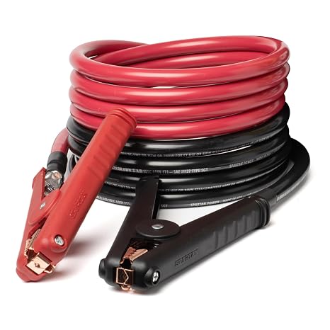 Spartan Power Heavy Duty Jumper Cables with Alligator Clips, 100% Pure Copper Wire, Positive & Negative Leads Battery Cable, Made in the USA - 1/0 AWG Gauge Cable, 10 ft