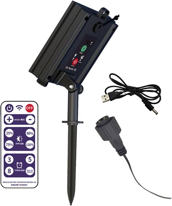 Delaman Solar Battery Box for LED String Lights, Outdoor String Lights Control Panel with DC Charging 8 Remote Control Modes (24V)