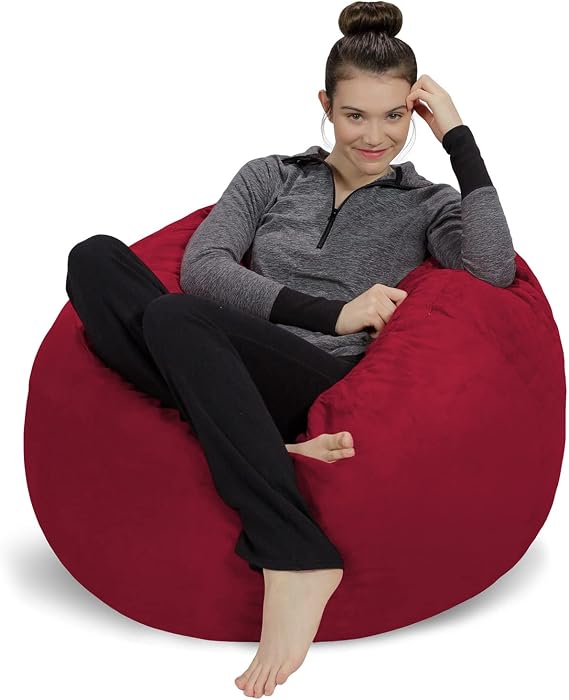 Sofa Sack Bean Bag Chair - Plush, Ultra Soft - Memory Foam Bean Bag Chair with Microsuede Cover - Stuffed Foam Filled Furniture and Accessories for Dorm Room 3 Feet - Cherry Red