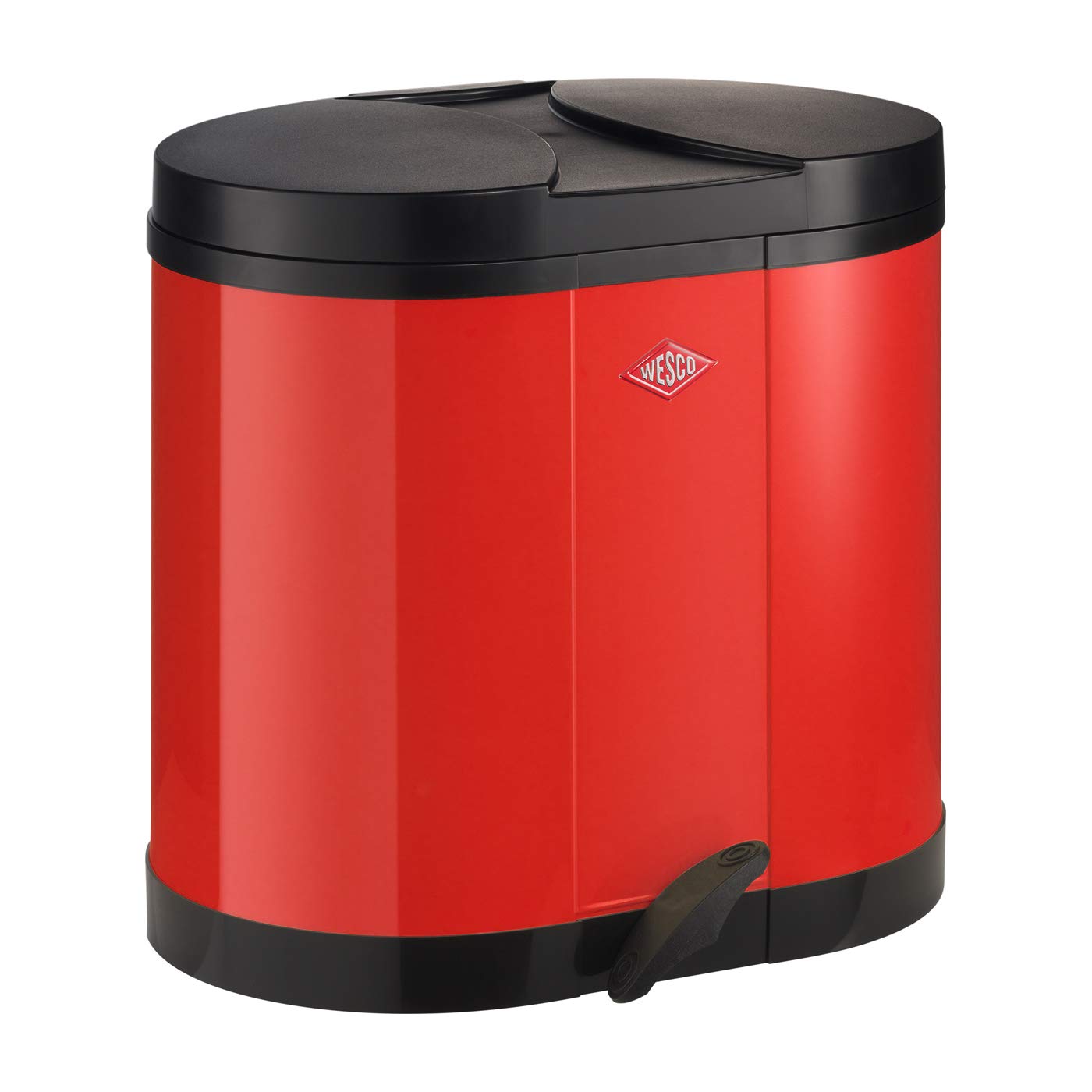 Wesco 170611-02 Pedal Type Trash Can, Red, Size: 16.9 x 17.7 x 14.2 inches 43 x 45 x 36 cm, Kitchen Pedal Bin, Separate Double