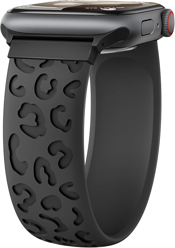 Silicone Solo Loop for Apple Watch Band 41mm 40mm 38mm 45mm 44mm 46mm 42mm Women/Men,Stretchy Engraved Sport Band Leopard Print Elastic Strap for iWatch Series 11 10 9 8 7 6 5 4 3 SE 3/2nd Ultra 49mm