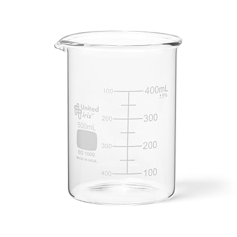 500mL Beaker, Low Form Griffin, Borosilicate 3.3 Glass, Double Scale, Graduated, United Scientific BG1000-500OS, Pack of 6