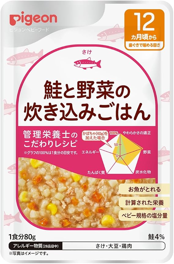 Pigeon Baby Food Educational Recipes from Around 12 Months: Salmon and Vegetable Rice 80g