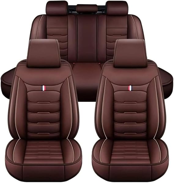 Car Seat Covers Full Set 5 Seat for V-w T-Cross T-ROC Taigo, Leather Seat Covers Luxury Seat Cover Front and Rear Seat Protectors, Leather Car Seat Covers Waterproof(E(Coffee))