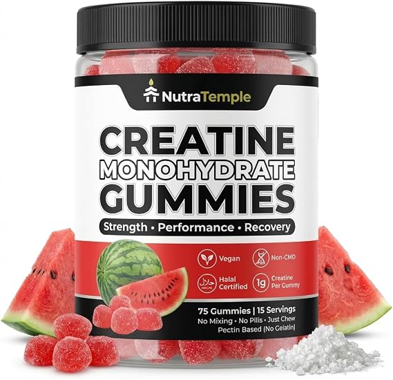 Creatine Monohydrate Gummies 5000mg (5g) Per Serving, Great Taste Sour Watermelon Flavor, Vegan Creatine Gummies for Men & Women, Non-GMO, Pectin Based, No Mixing