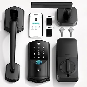 Built-in WiFi Smart Lock with Handle Set - Firstriver Fingerprint Keyless Entry Door Lock for Front Door, App Control, Digital Keypad Deadbolt, Auto Lock, Compatible with Alexa & Google Assistant
