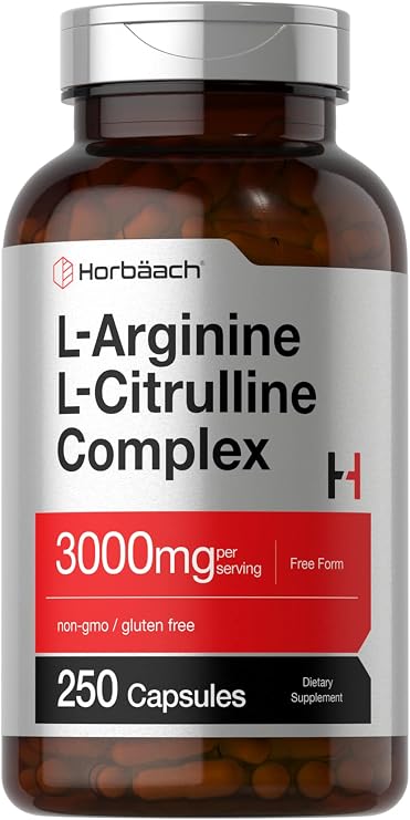 Horbaach L-Arginine L-Citrulline Complex | 3000mg | 250 Capsules | Non-GMO, Gluten Free Supplement