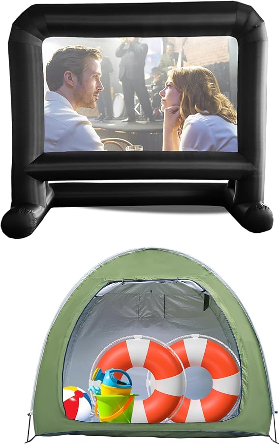 HuaKastro 14 Feet Inflatable Movie Screen & Outdoor Bike Storage Tent Shed Backyard Combo Set