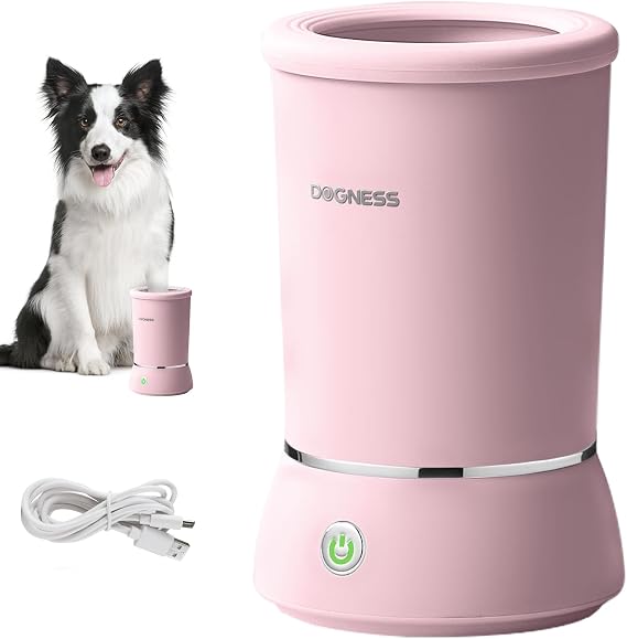 DOGNESS W01 Automatic Dog Paw Cleaner for Small to Medium Dogs (Light Pink) | Original Design | Premium Thick Materials | Rechargeable
