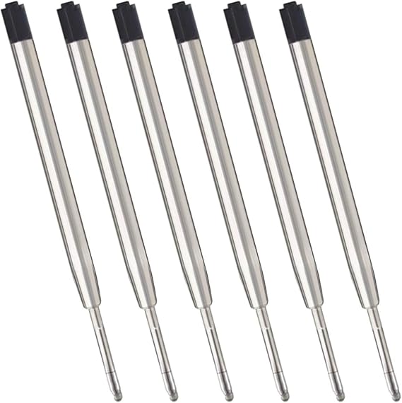 ChaoQ Black Ink Refills (6pcs), Replaceable Ballpoint Pen Refills | 1mm Medium Tip Black Ink Pen Refill