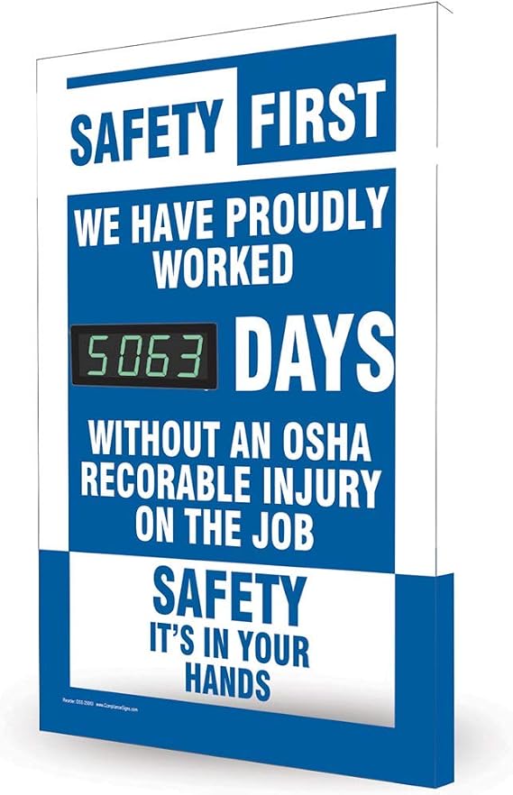 Safety First We Have Proudly Worked Days Digital Safety Scoreboard, 28x20 inch Aluminum, American Made Safety Signs for the Workplace
