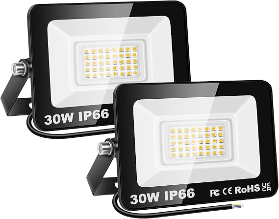 SKYWORLD 2 x 30W Mini Outdoor LED Flood Lights, 3000LM LED Security Lights [Energy Class F]