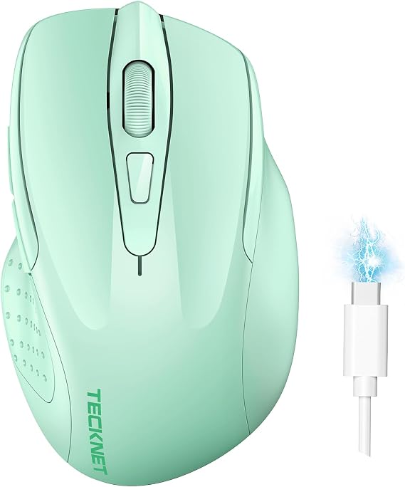 TECKNET Wireless Mouse, BT 5.0/2.4G, Rechargeable 6-DPI Silent, Green