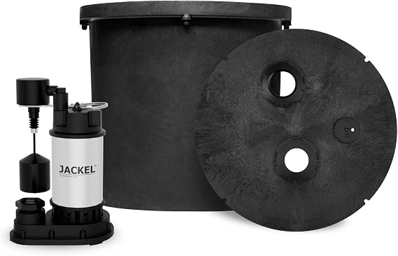 JACKEL Sump Pump System, 1/2 HP, 87 GPM, 1.5" Discharge, Vertical Float Switch, 15 Gallon Basin, Gas Tight Cover