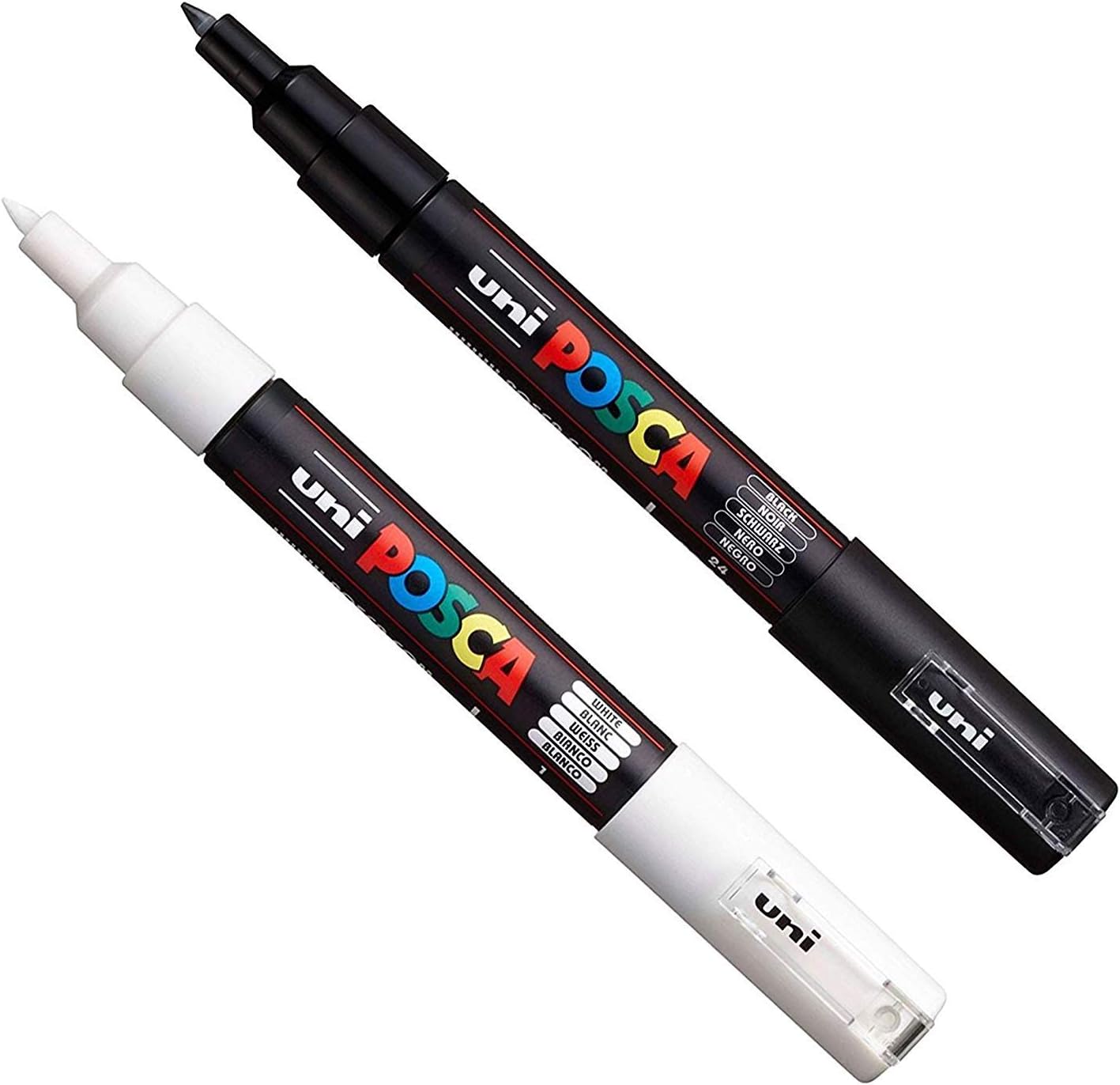 Posca PC-1M Paint Art Marker Pens - Fabric Glass Metal Pen - Black  White 1 piece each