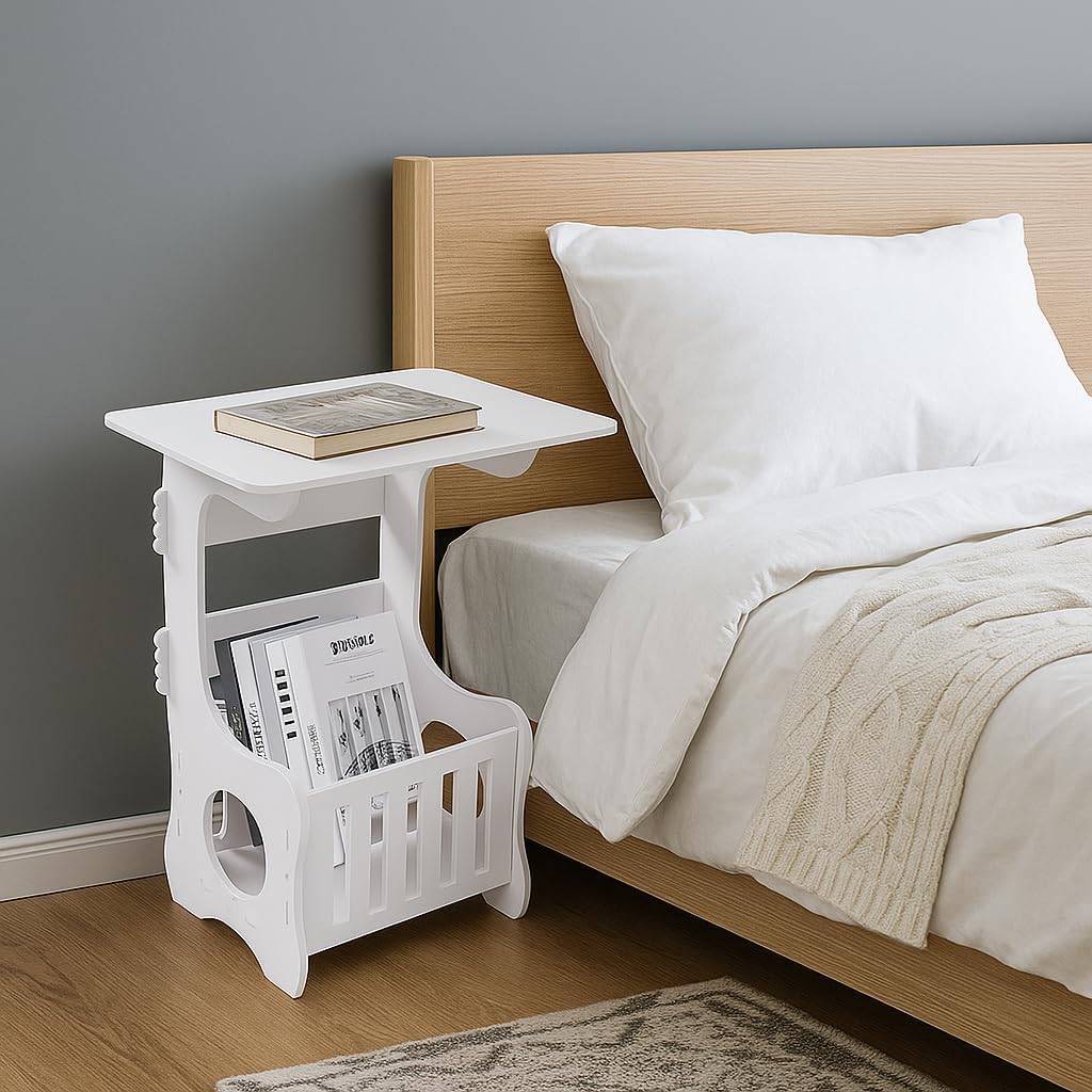 End Table 3 Tier Modern Wood Nightstand End Table Nightstand for Living Room, Bedroom, Bathroom, Balcony White (Square, 47 * 36 * 27cm)