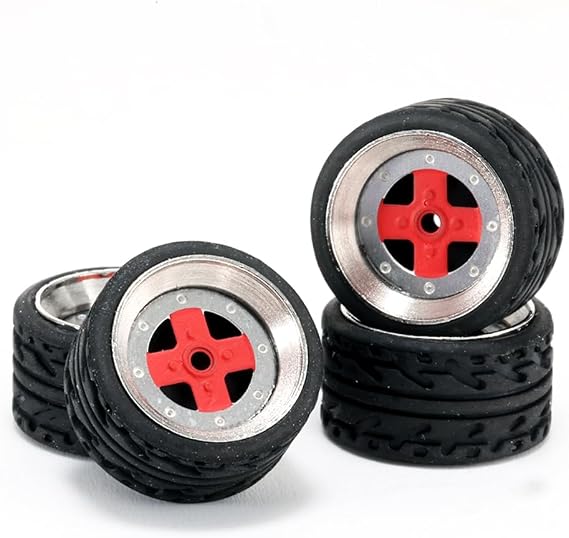 WAVEIST Carlomo 1/64 Scale N-Class Alloy Wheels and Rubber Tires with Axles Detail Up Kits (4pcs/1 Kit) Modified Parts for 1:64 Diecast Model Cars (N009A)