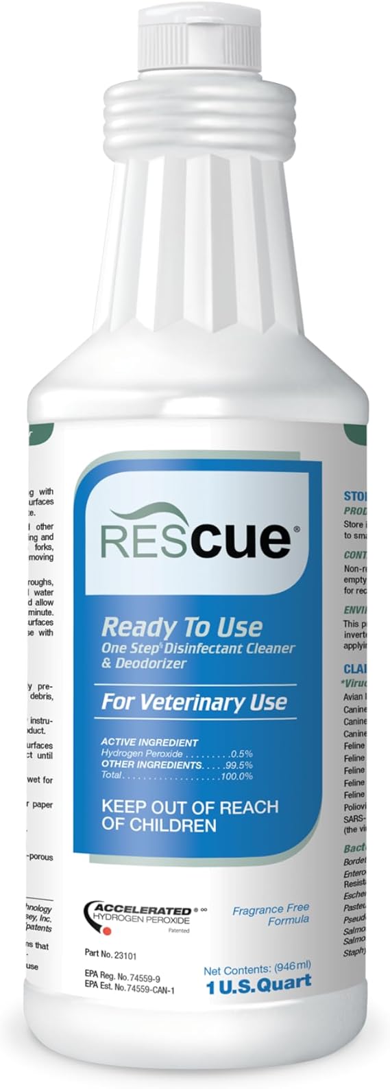 REScue One-Step Ready-to-Use Disinfectant Cleaner & Deodorizer For Veterinary Use, Animal Shelters, Pet Foster Homes, Kennels, Litter Box 32 Ounce RTU (Spray Nozzle NOT Included)