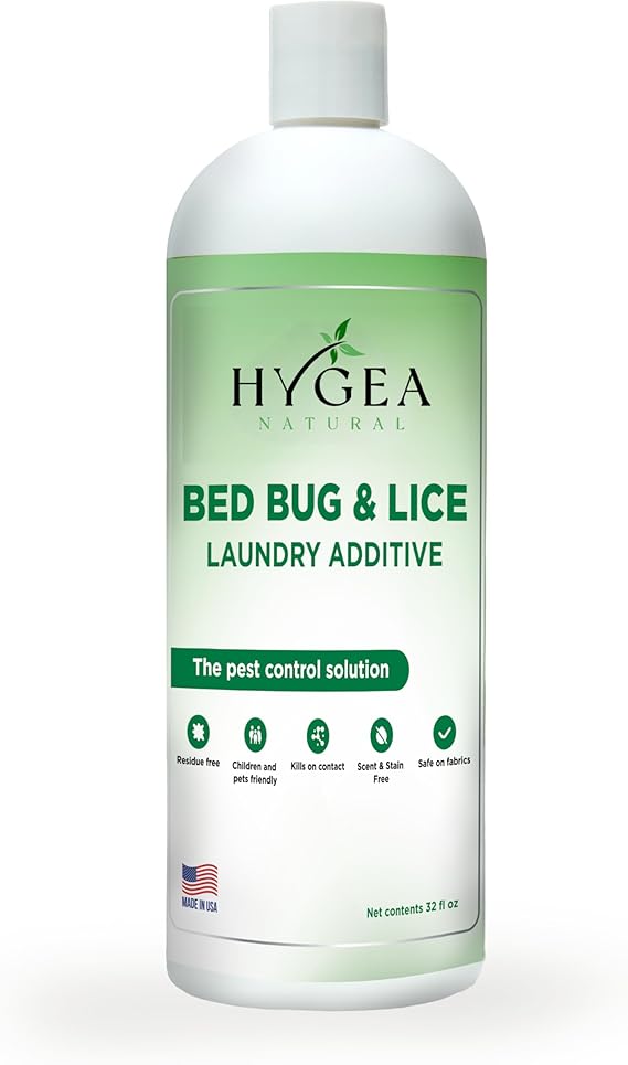 Hygea Natural Lice and Bed Bug Laundry Additive - Environmentally Responsible, Odorless, and Stain-Free Liquid Laundry Treatment - Any Water Temperature (32 Fl Oz) | Environmentally responsible, odorless, stain-free liquid treatment. Safe for children and pets in any water temperature.