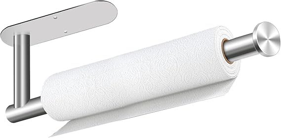 Sliver Paper Towel Holder, Self Adhesive Paper Towel Holder Under Cabinet | Stainless Steel, kitchen, Bathroom, Sink, Pantry, Fridge, durable, scratch-resistant, cling film, foil rolls, Drilling