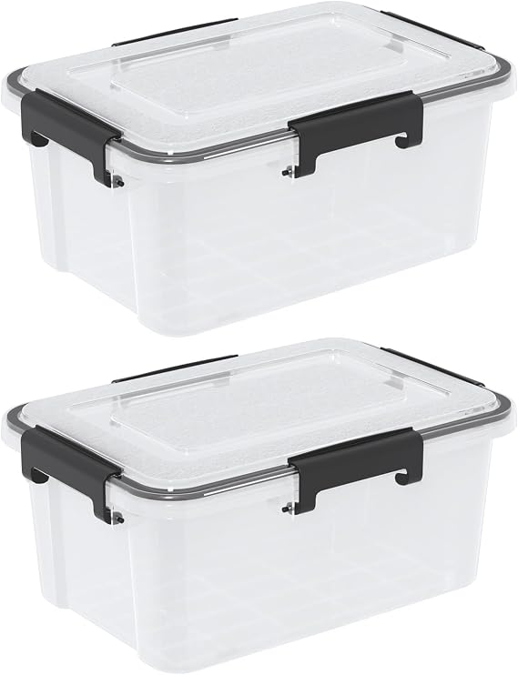10L Airtight Clear Plastic Storage Box Stackable Storage Container with Locking Lid 2 Packs