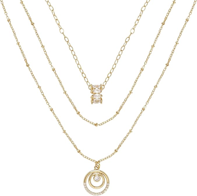 Ettika Necklaces Set for Women. Circles of Crystal Dainty Layered 18k Gold Plated Necklace Set of 2. Fashion Jewelry