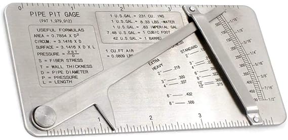 Pipe Pit Gage 0-1/2'' In 1/64'' Increments Handy Formulas Pipe Welding Undercut Stainless Steel