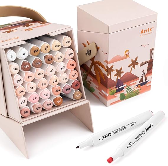 Arrtx Skin Tone Markers, ALP 36 Dual Tip Alcohol Based Art Pen Skin Markers for Illustration Sketching Drawing Coloring