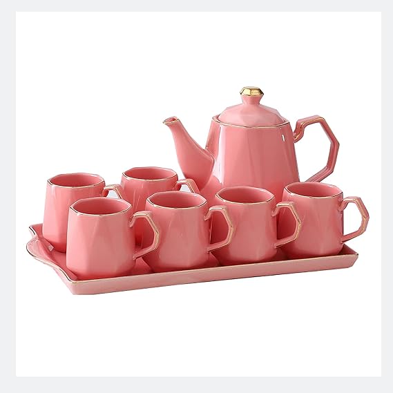 8-Piece Tea Set，Europe Style coffee cup set/teapot Set/tea Cup, for home and Office Gifts wedding，6 ×Cups，1× Teapot,1×tray(B)