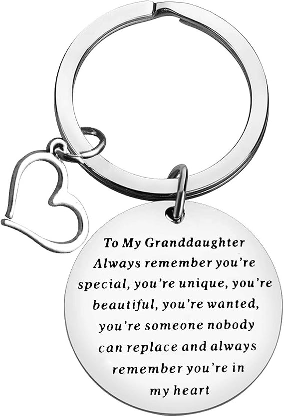 Baixian to My Granddaughter Keychain Inspirational Granddaughter Birthday Gifts Granddaughter Keyring Granddaughter Jewelry for Graduation Christmas Gifts from Grandpa Grandfather Grandma Grandmother, Silver, Small