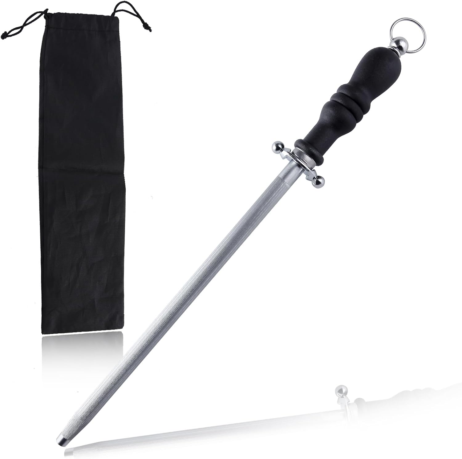 LEONTOOL Honing Steel 15 Inch Knife Sharpener Rod, Fine Edge Knife Sharpening Steel, Carbon Steel Knife Honing Rod Professional Knife Sharpener Stick for Master Chef Hunter Home Gourmet Butcher